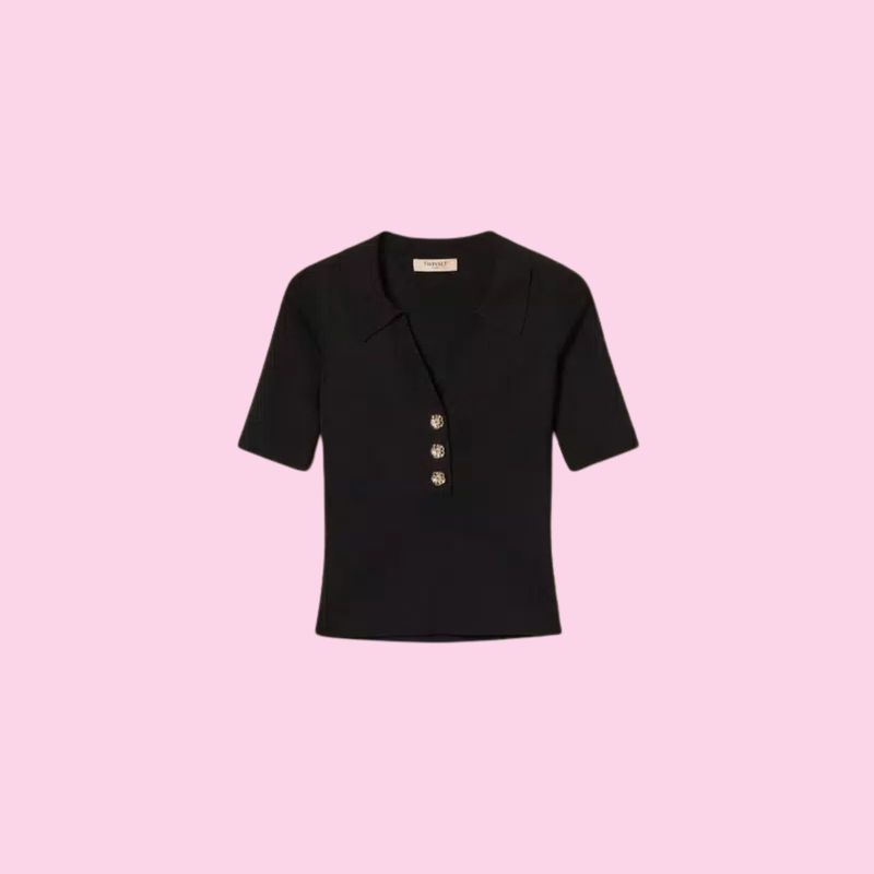 Twinset Polo Shirt With Jewel Buttons Black