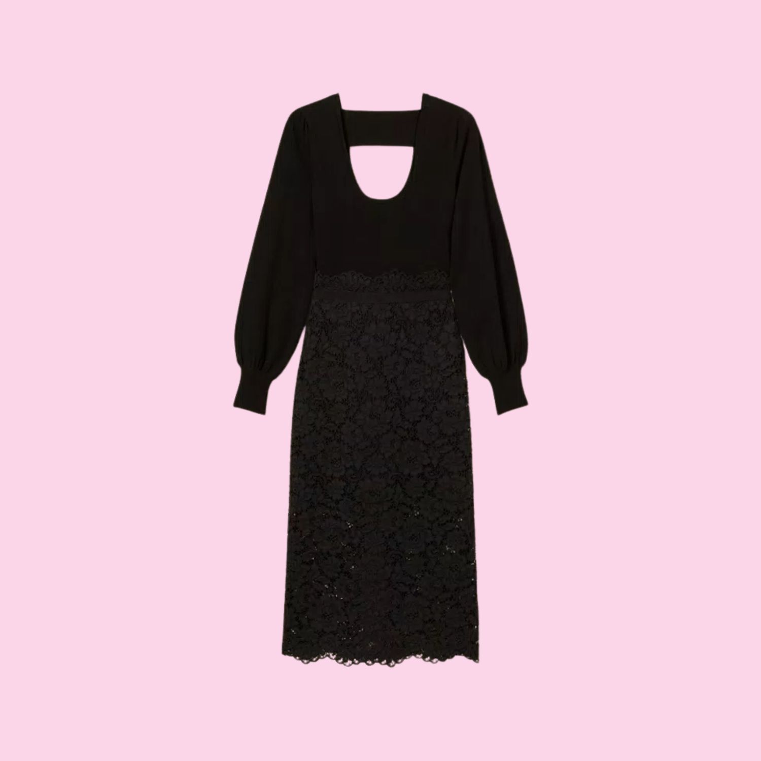 Twinset Knit Midi Dress With Lace Black