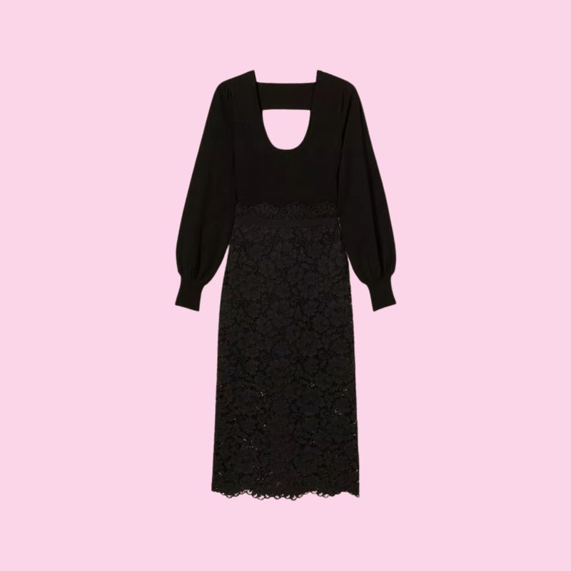Twinset Knit Midi Dress With Lace Black