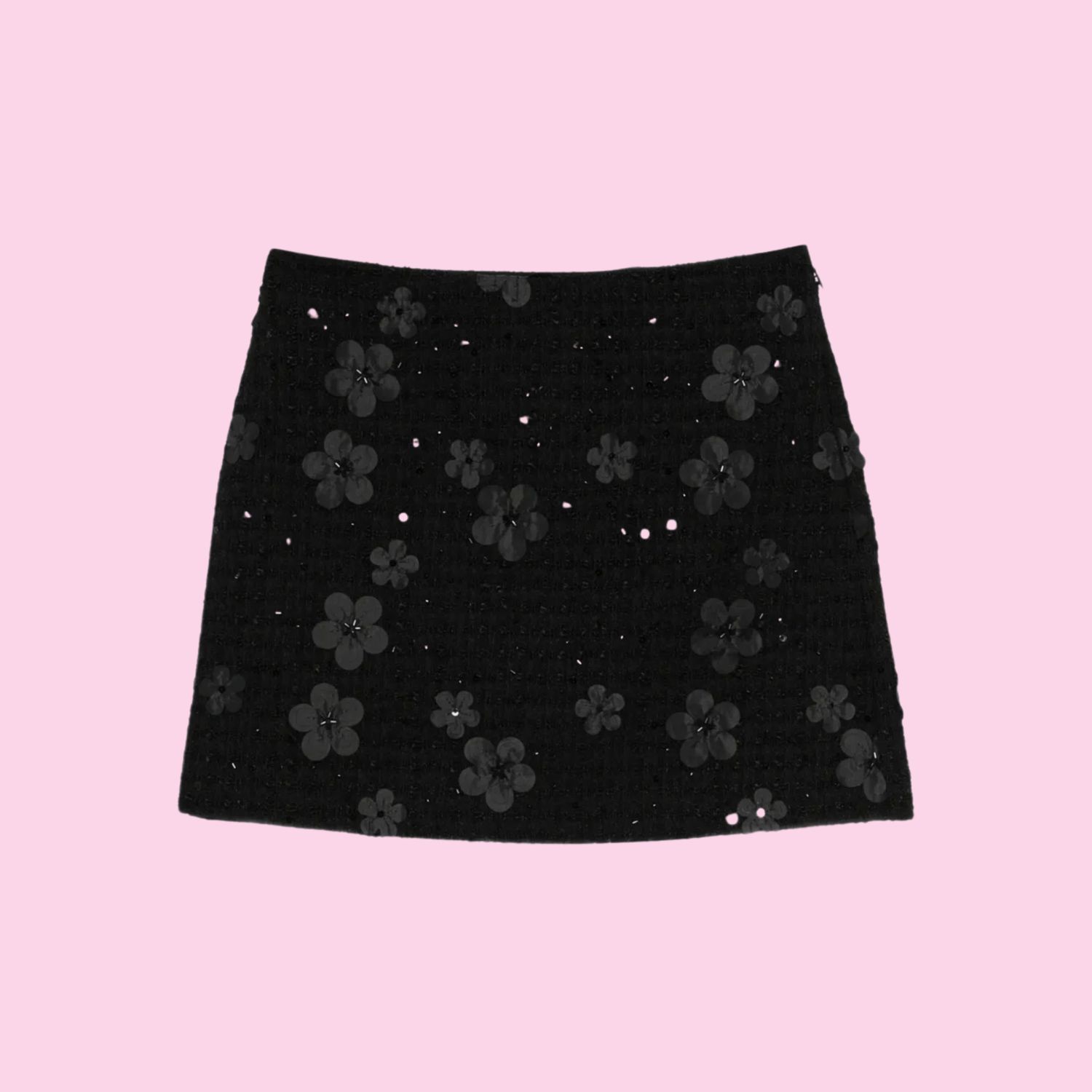 Twinset Boucle Mini Skirt With Flowers And Pailletten