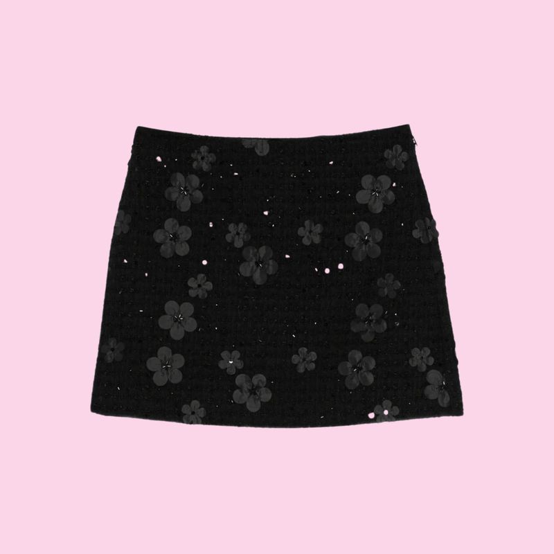 Twinset Boucle Mini Skirt With Flowers And Pailletten