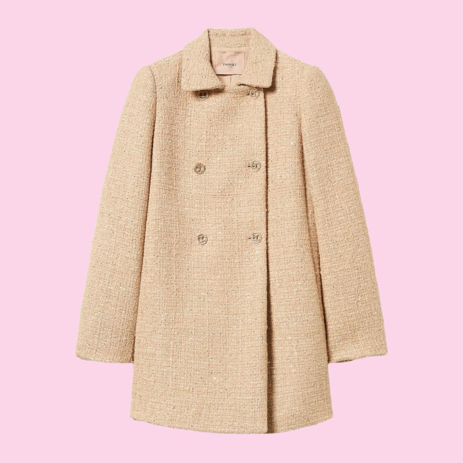 Twinset Boucle Coat With Sequins Beige