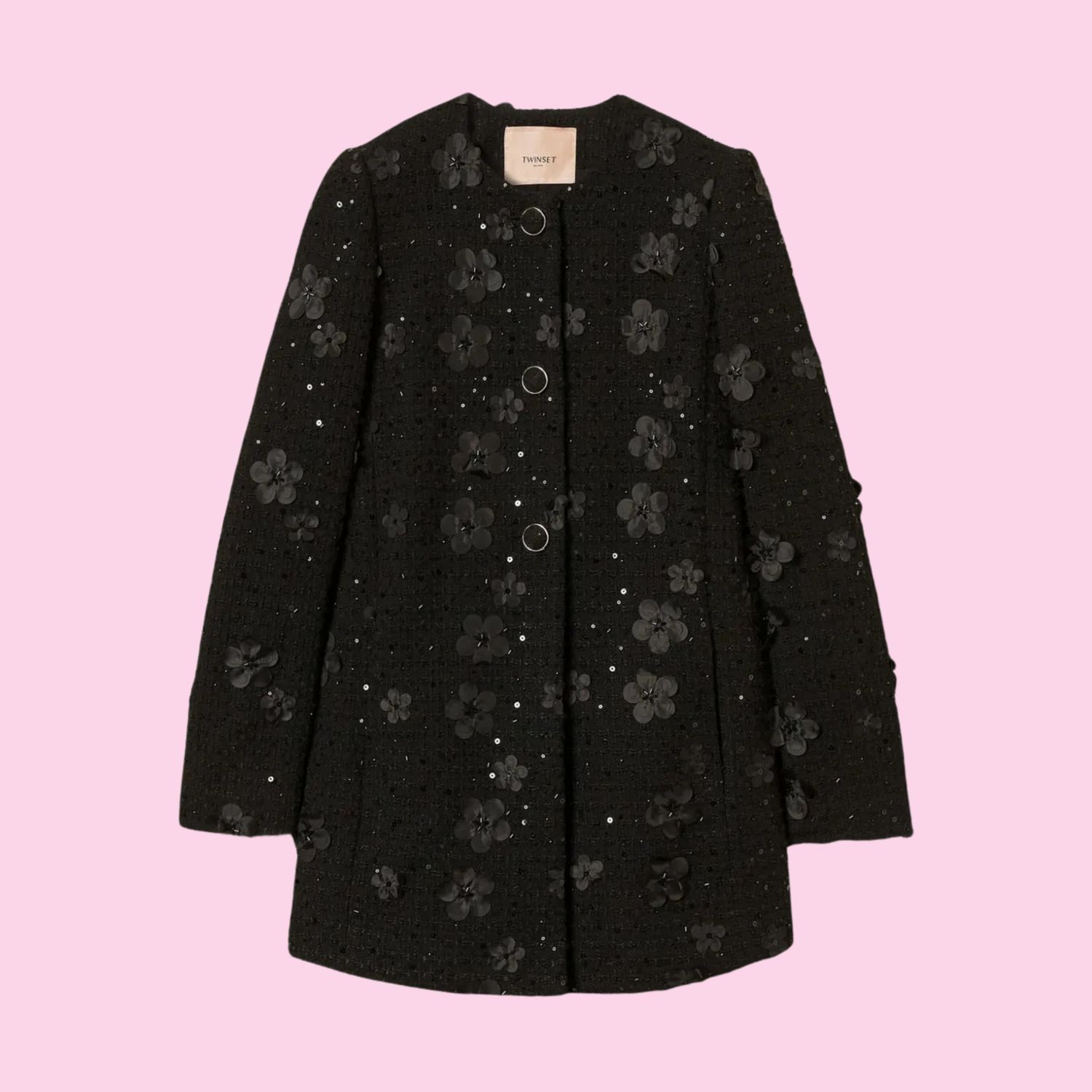 Twinset Boucle Coat With Flowers And Sequins