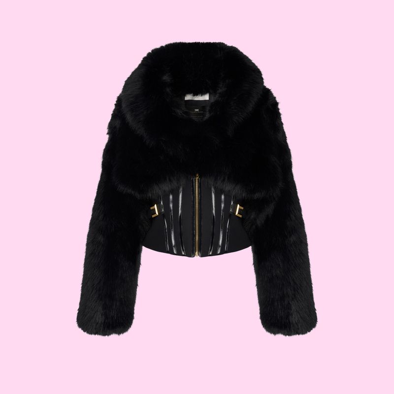 Elisabetta Franchi Fake Fur Jacket Nero