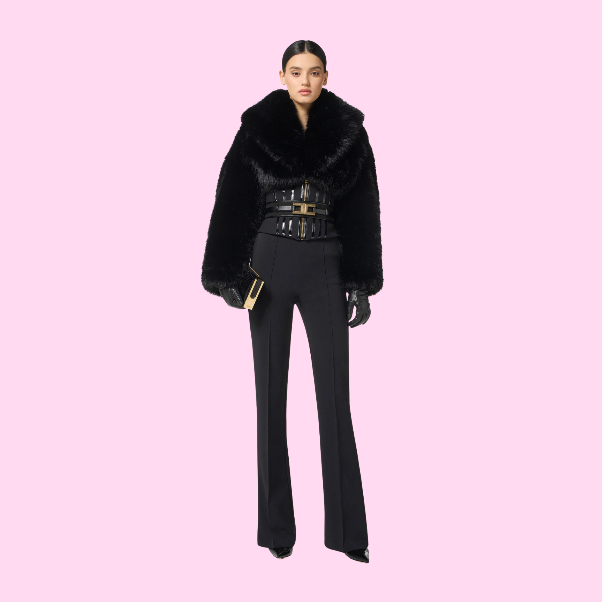 Elisabetta Franchi Fake Fur Jacket Nero