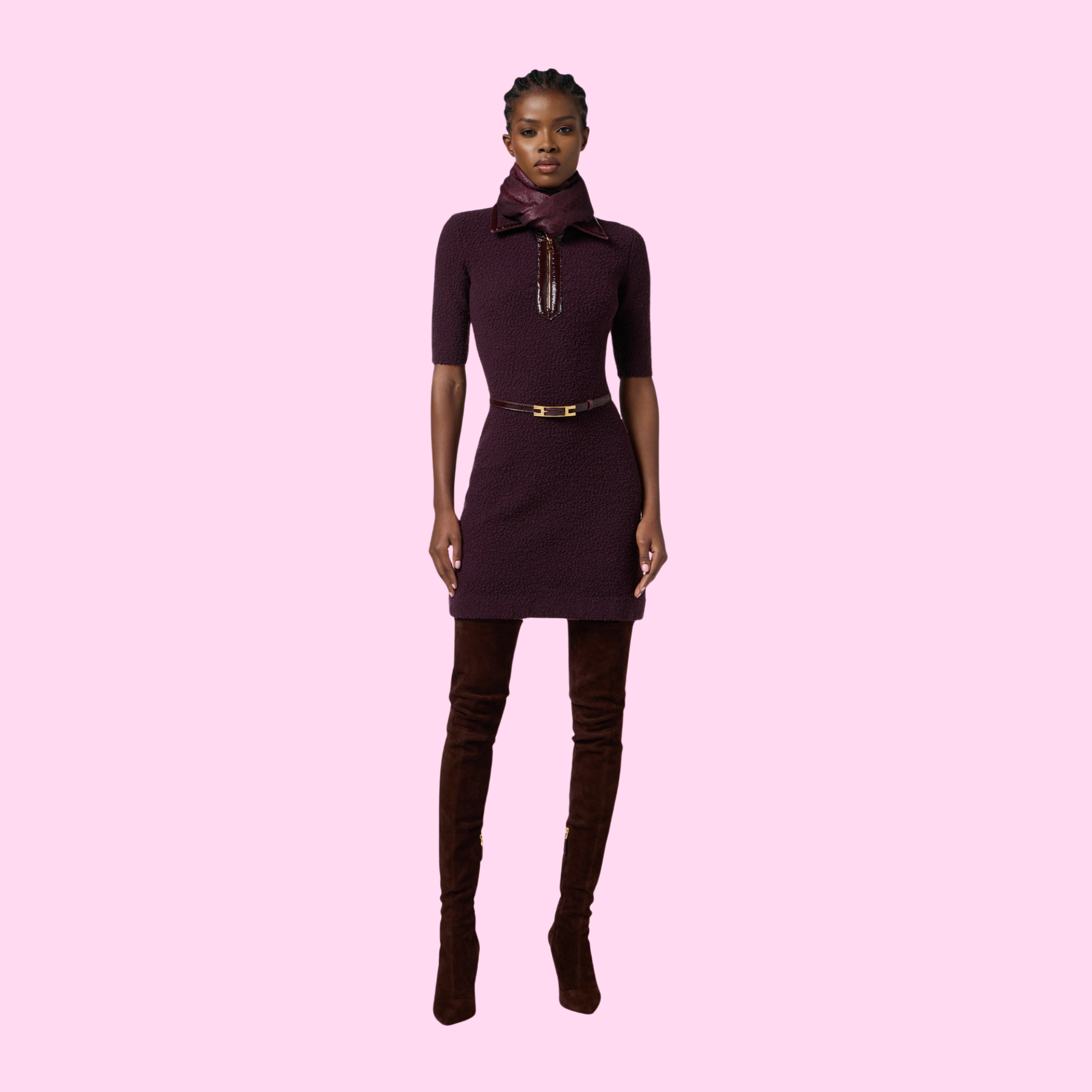 Elisabetta Franchi Boucle Dress Merlot