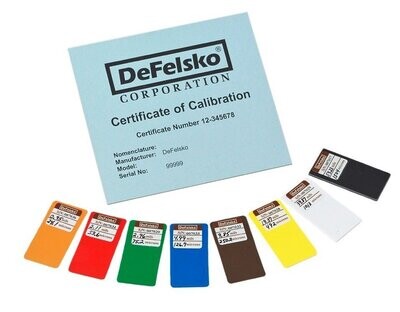 DeFelsko Kalibrierfolien-Set, zertifiziert, Messbereich 25...1500 µm