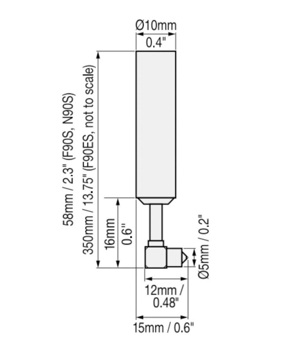 Abmessungen 90°-Mikrosonde F90ES extra lang