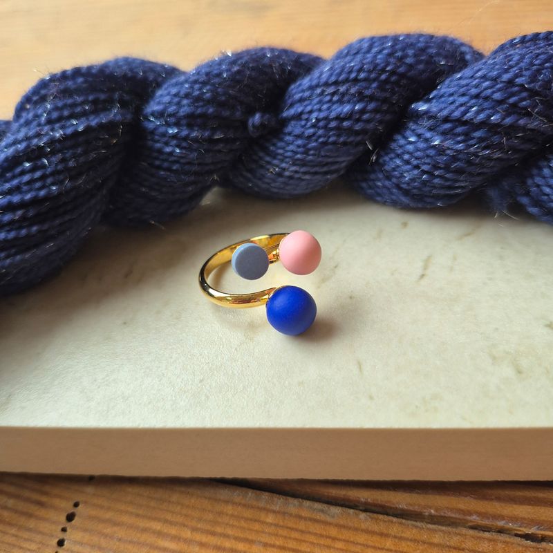 Triple strikkering (forgyldt) - Lys pink/Kobolt blå