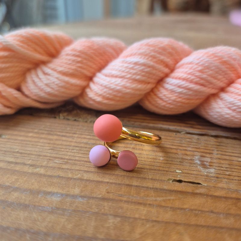 Triple strikkering (forgyldt) - Abrikos/pink 