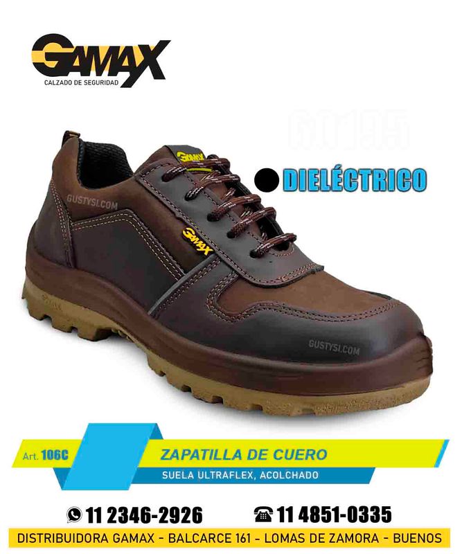 02-Zapatilla de Cuero Vacuno/ DIELECTRICO/ PUNTERA DE ACERO/ HOMOLOGADO✅