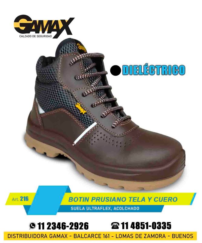 Botin prusiano Cuero vacuno y Tela / PUNTERA PVC/ Dieléctrico/ ULTRA-LIVIANO/ HOMOLOGADO✅