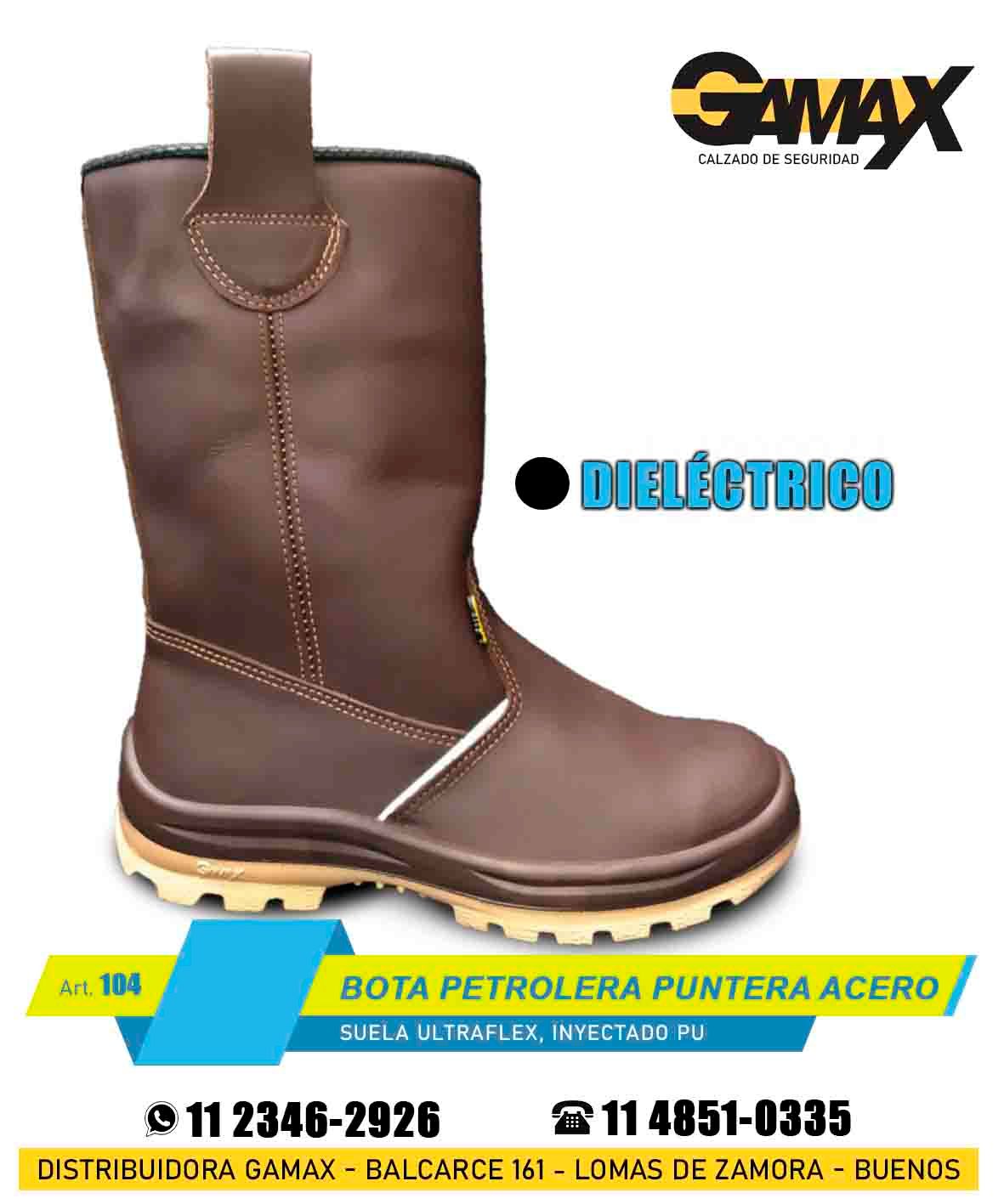 BOTA PETROLERA; CUERO VACUNO, SUELA INYECTADA POLIURETANO, PUNTERA DE ACERO/ DIELÉCTRICO✅
