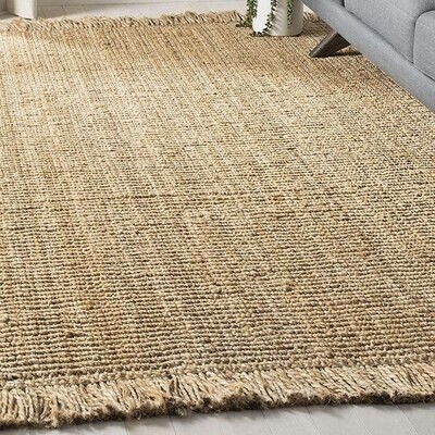 Placeholder Plain Jute Rug Natural Beige with tussles (Multiple sizes)