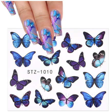 3D Watercolor Butterflies Sliders Nail Art Water Transfer Decal