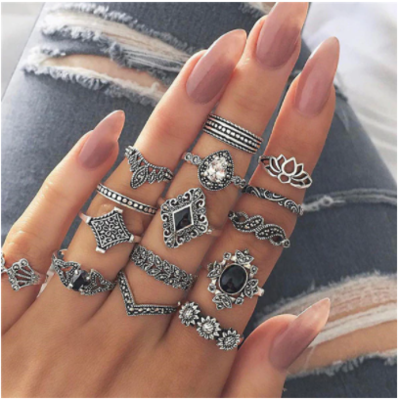 Silver and Black ring set