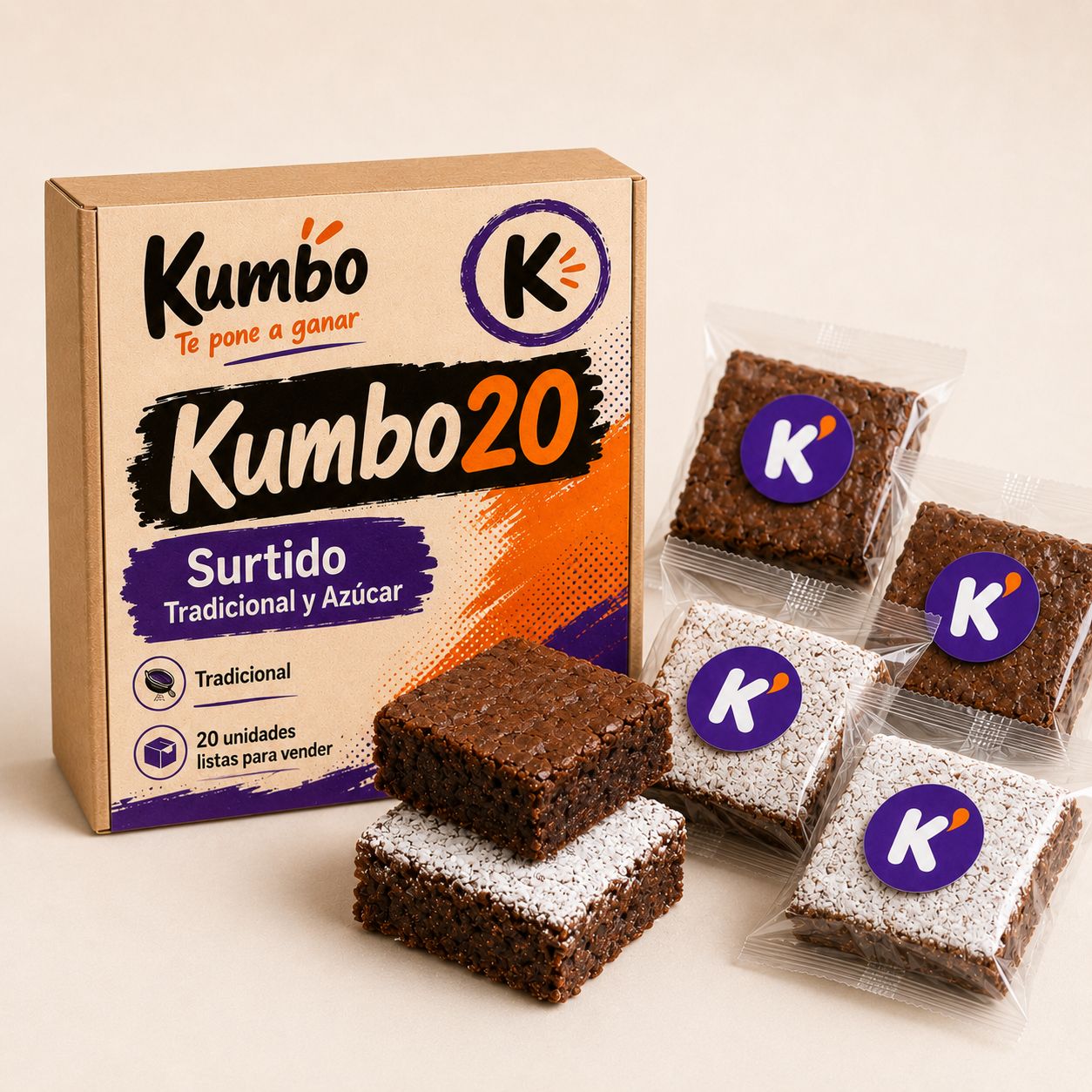 Kumbo20 Surtido con brownies tradicionales y con azúcar impalpable para revender en Colombia