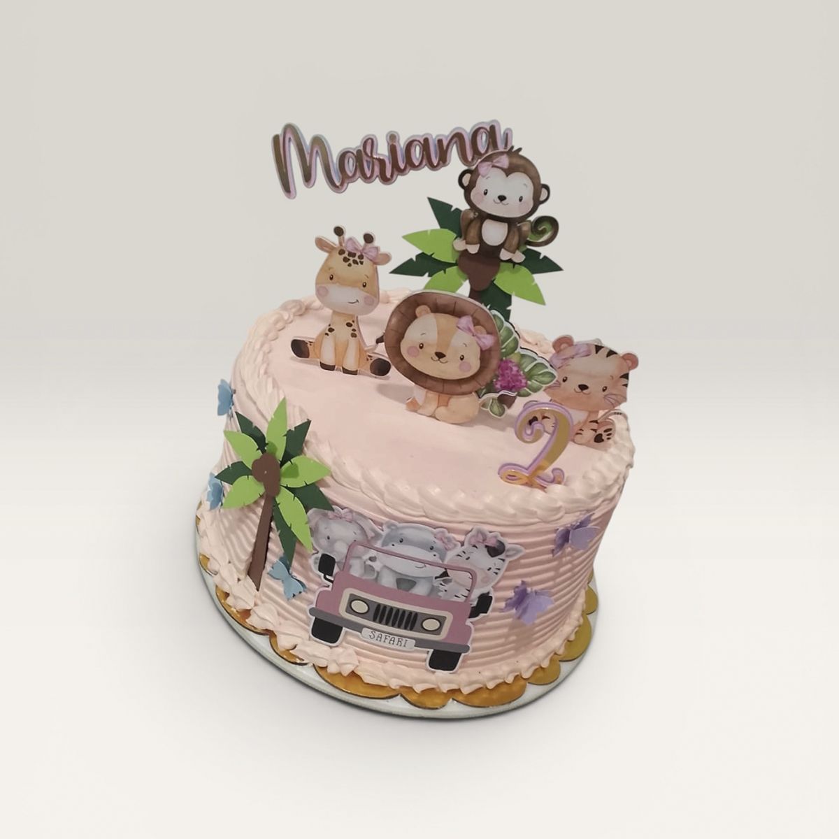 Torta Safari Rosa para Bebé con Animalitos