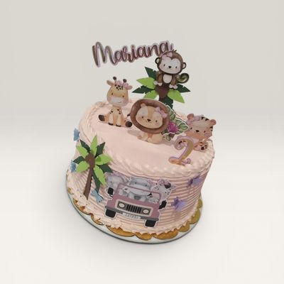 Torta Safari Rosa para Bebé con Animalitos