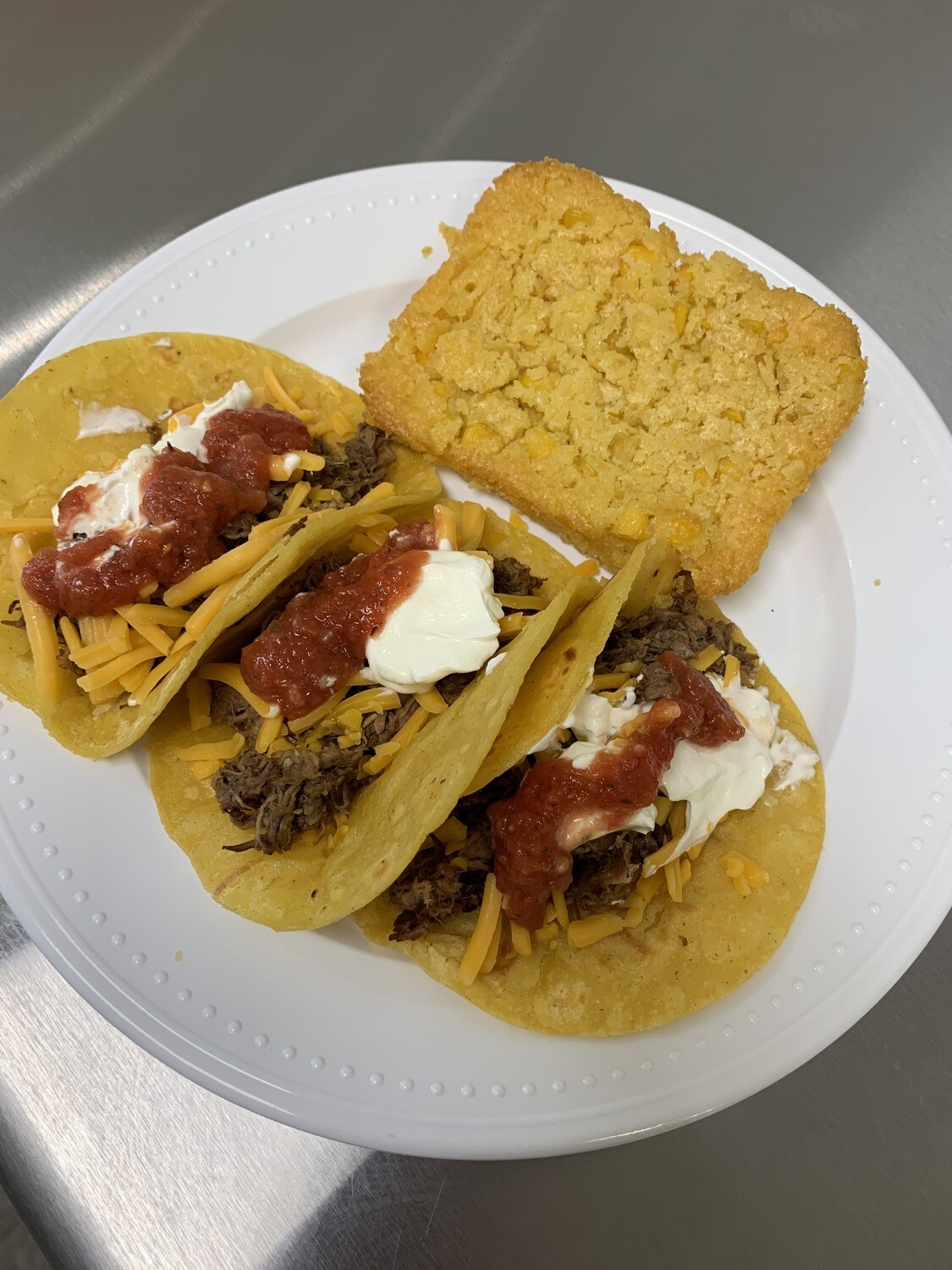 Beef Barbacoa Tacos and Mexican Rice (plus 1 side)