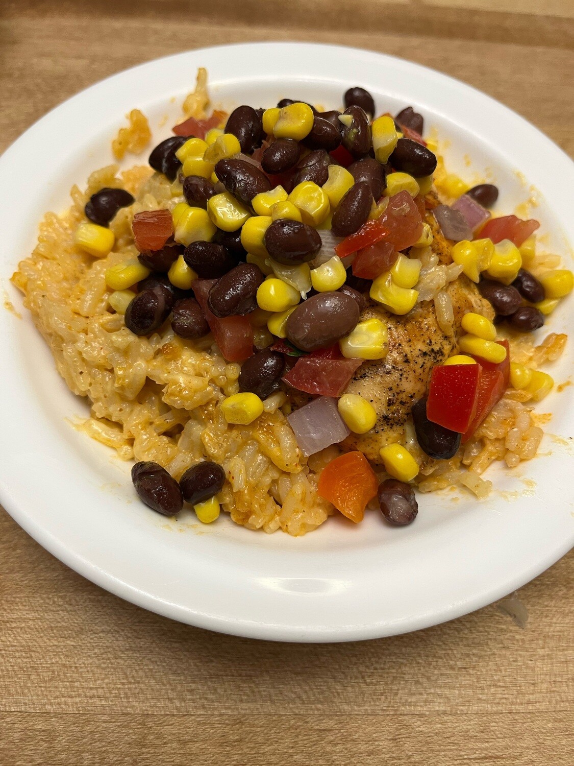 Family Meal:  Southwest Cheesy Chicken and Rice with Corn Casserole
