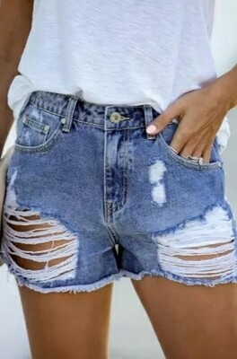 Sky Blue High Rise Distressed Shorts