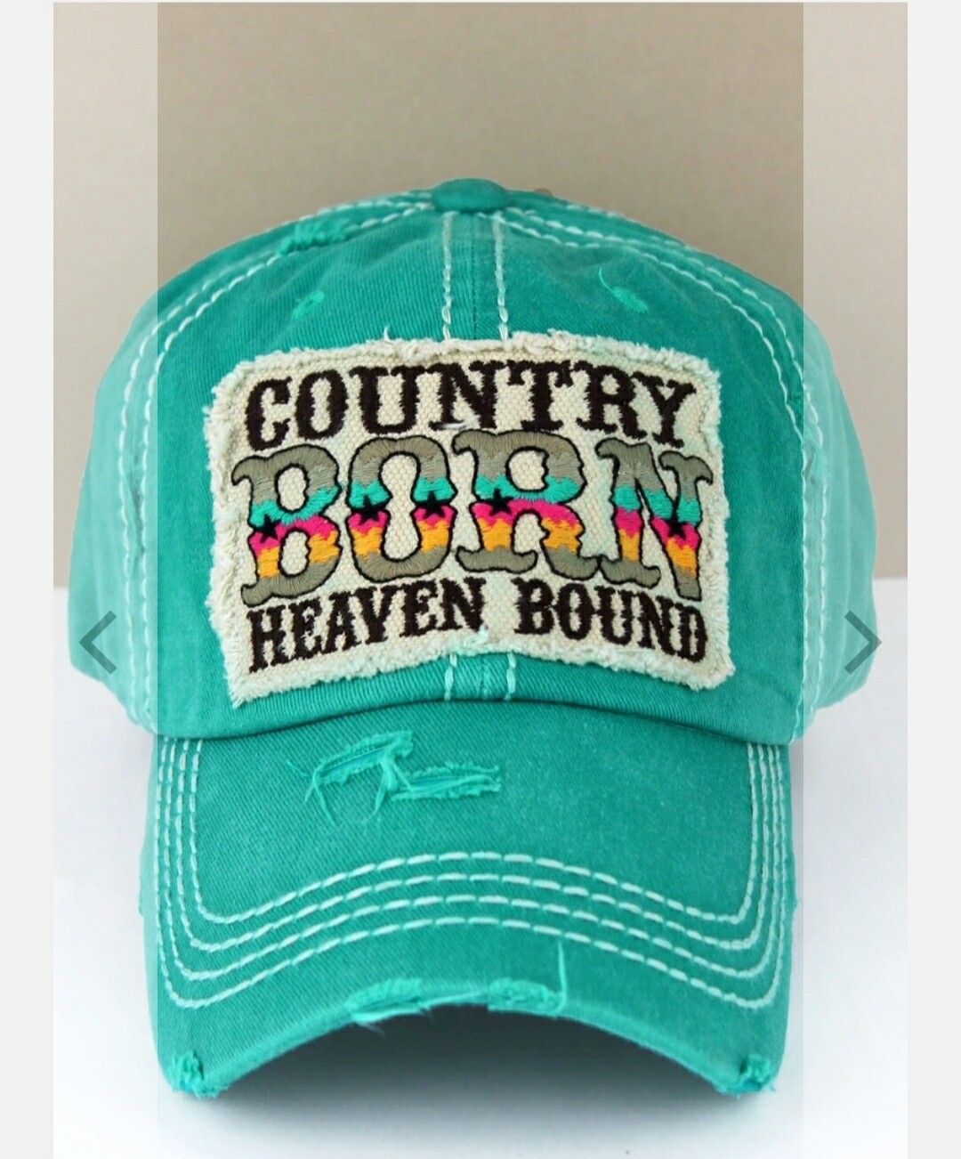 Distressed Turquoise Country Born Heaven Bound Cap