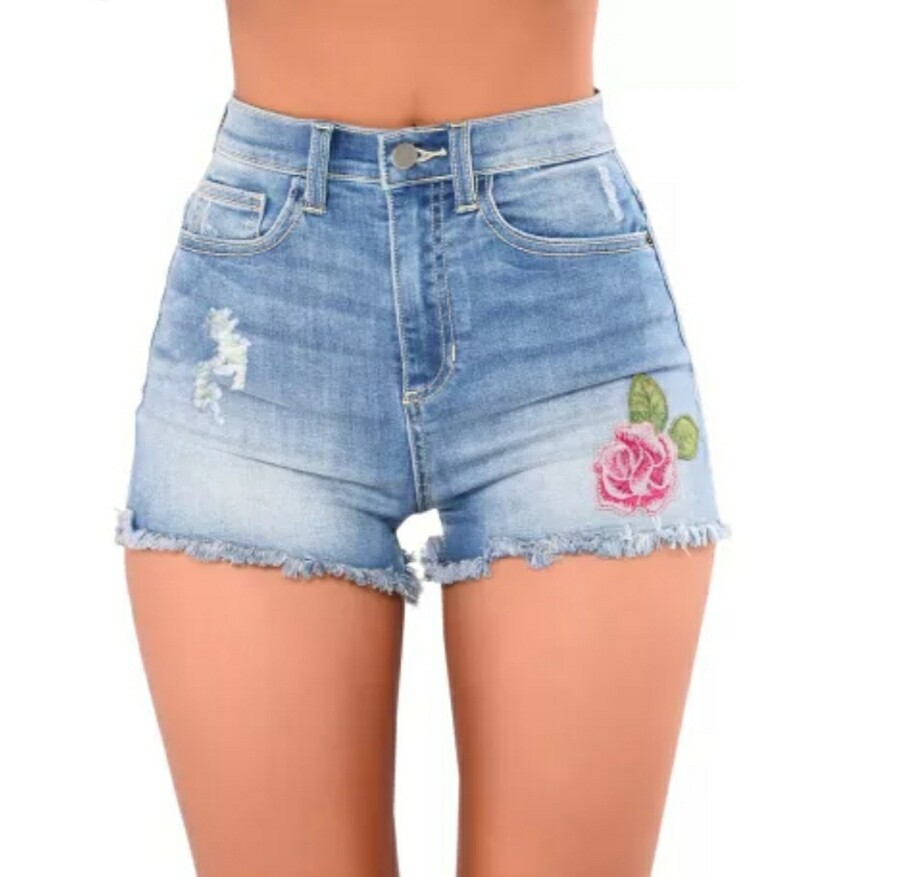 Rose Embroidered Whiskered Shorts