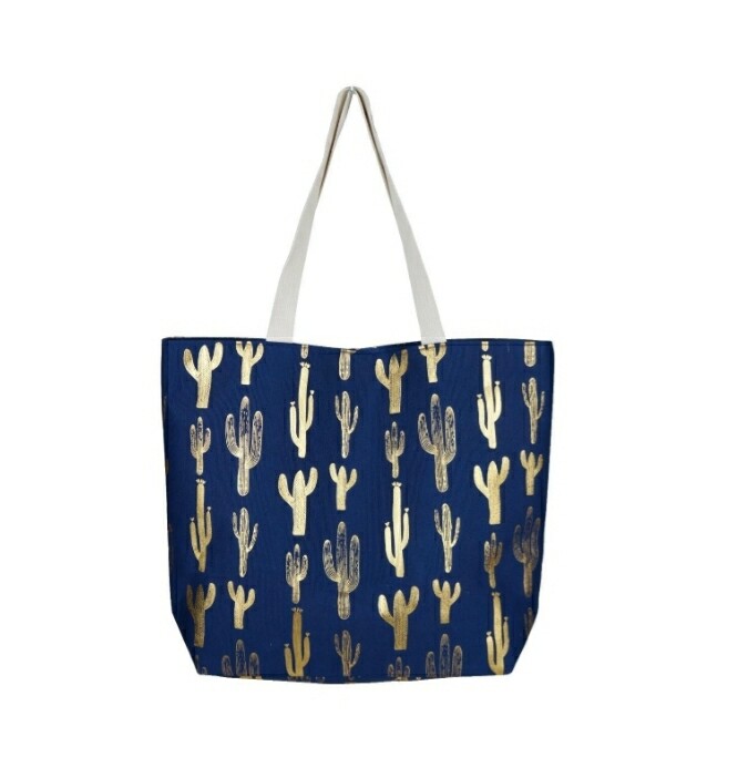 Blue With Gold Cactus Tote