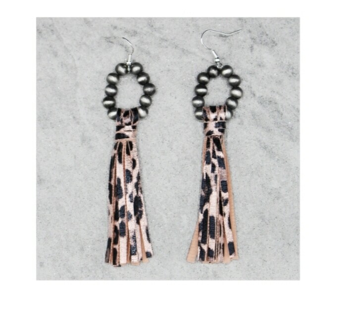 Leopard & Stripes Beaded Tassel Earrings