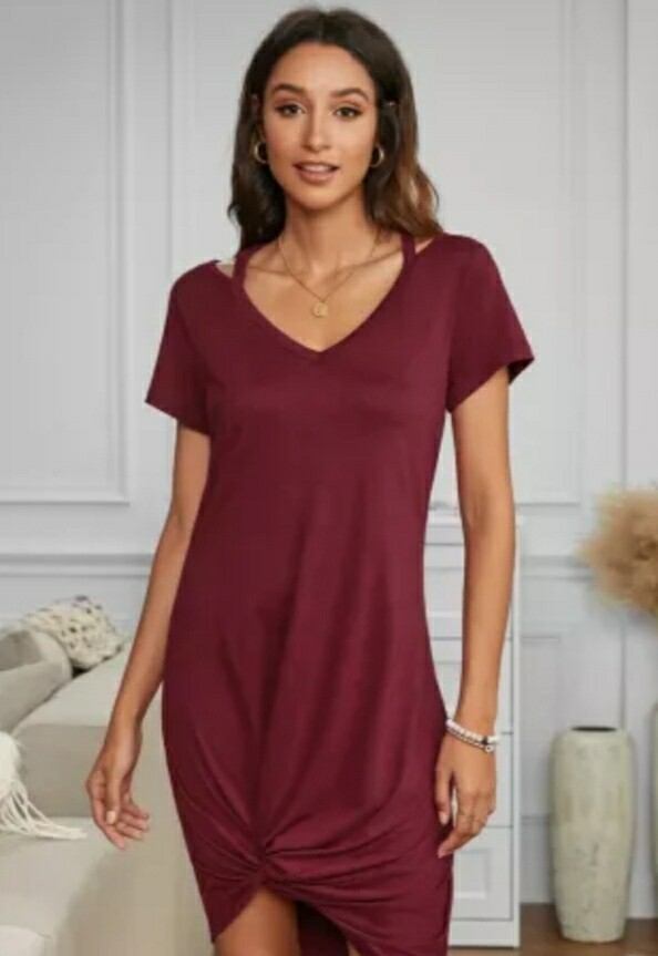 Red Wine Twisted Knot Dress