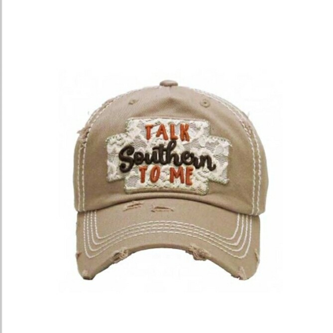 Distressed & Beige Talk Southern To Me Cap