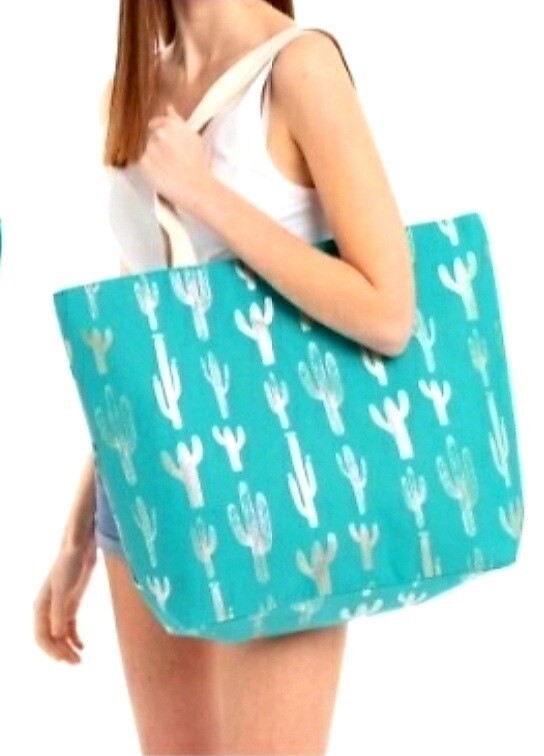 Teal With Silver Cactus Tote