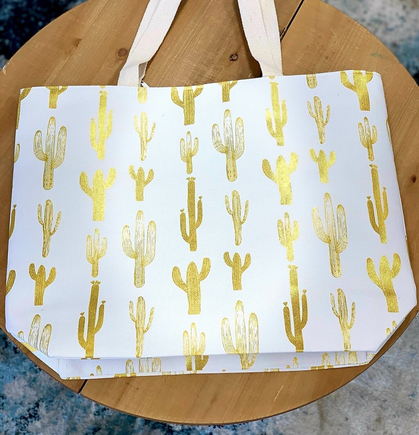 White With Gold Cactus Tote