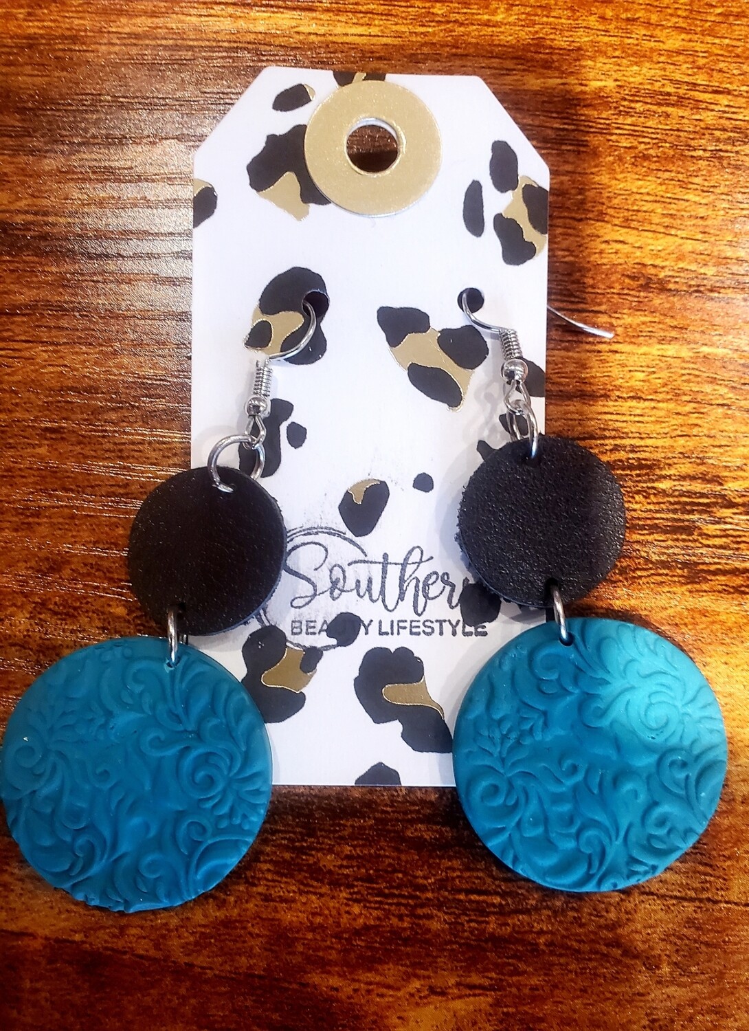 Turquoise And Black Circle Earrings
