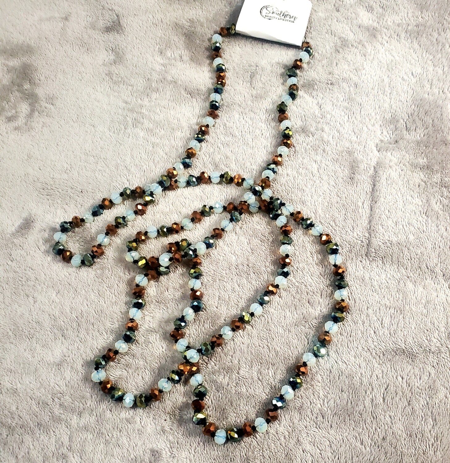 Light Blue, Navy, And Brown Beaded Necklace