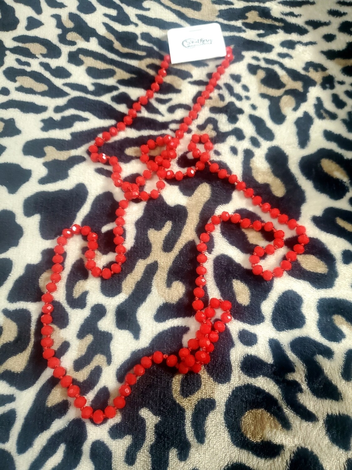 Bright Red Long Bead Necklace