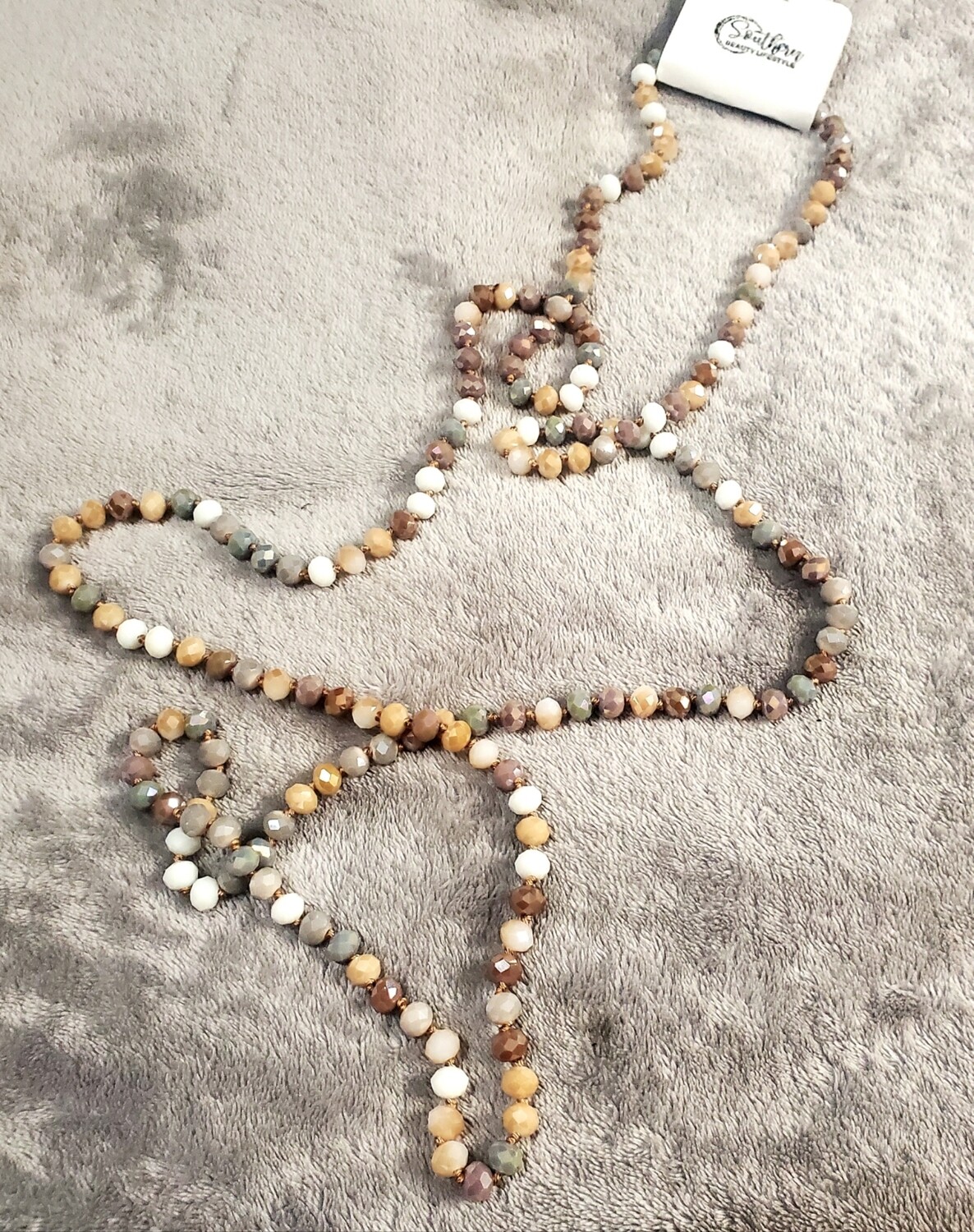 Purple, Beige, And White Beaded Necklace