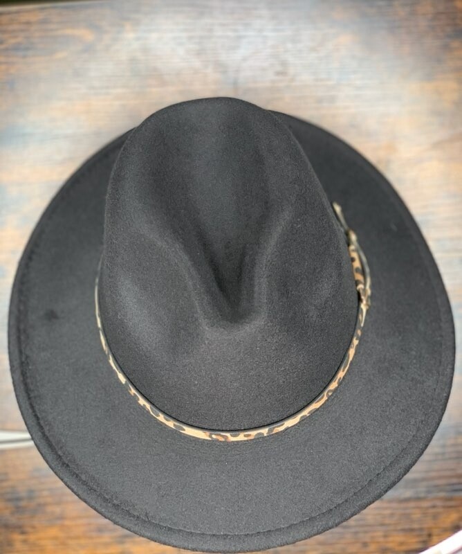 Black Fedora Hat With Leopard Strap