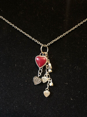 Heart Charms Necklace, rosarita Heart Set In Sterling Silver