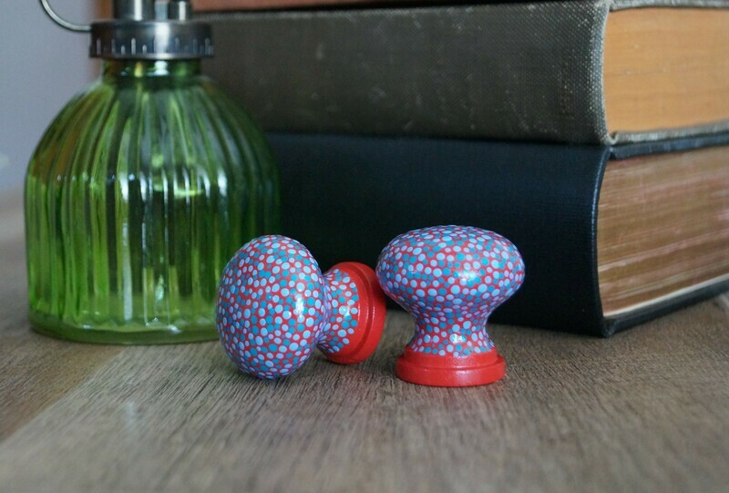 Drawer Pulls: Red Base with Dots