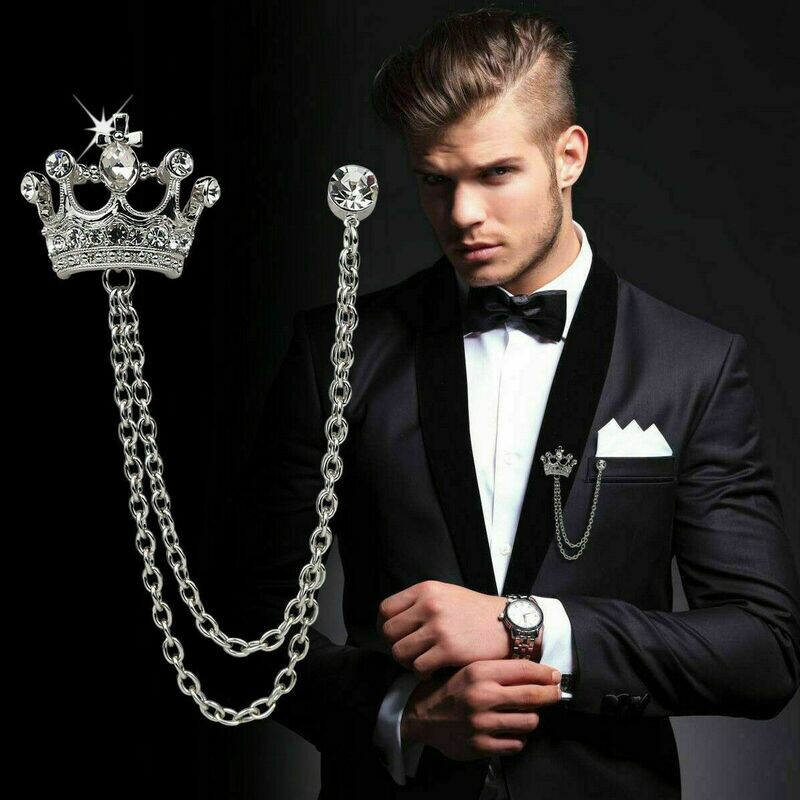 Mens Royal Crown Clip Chain Brooch