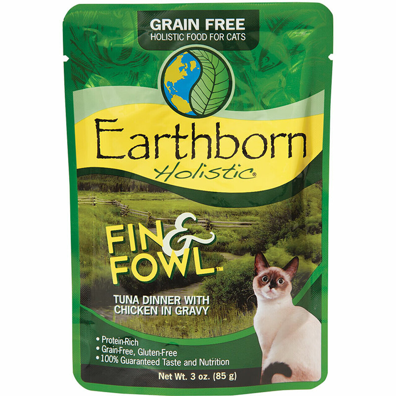 EARTHBORN CAT GRAIN FREE FIN FOWL TUNA POUCH 3OZ