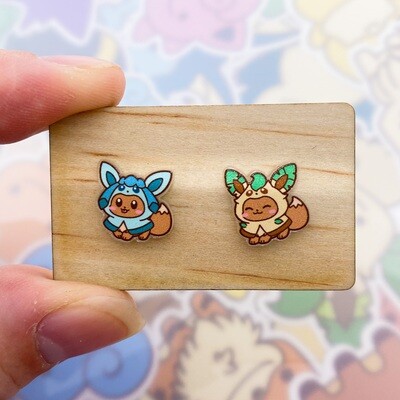 Leafeon &amp; Glaceon Hoodie Stud Earrings