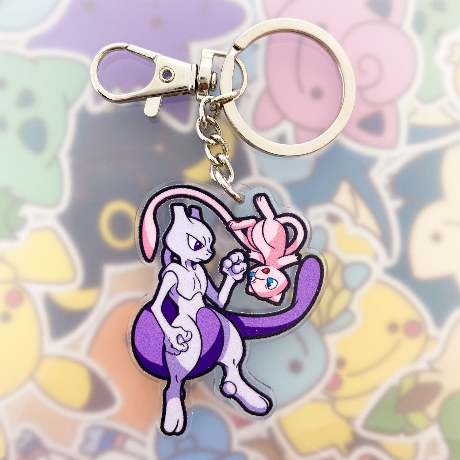 Mew &amp; Mewtwo Keyring