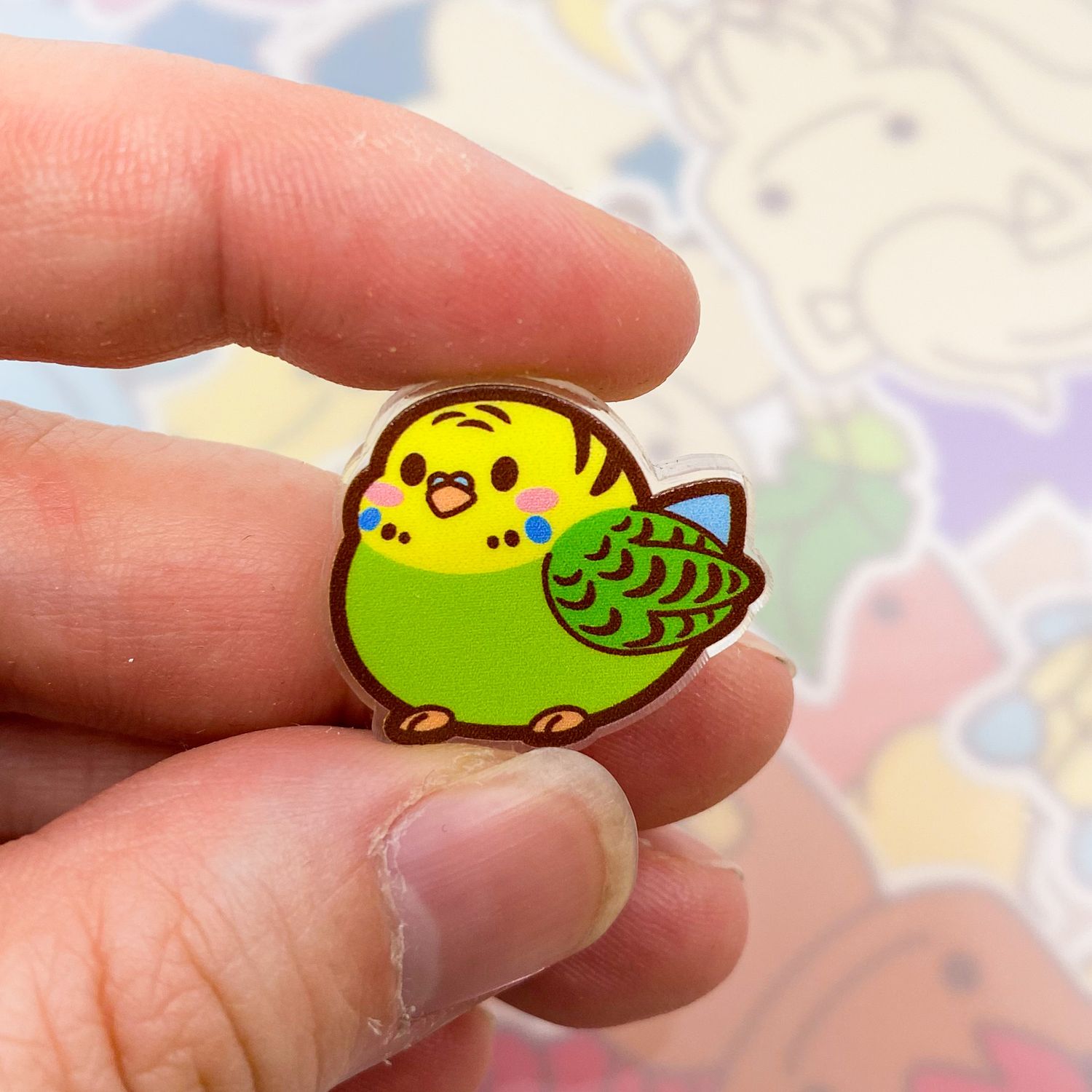 Budgie Green Acrylic Pin