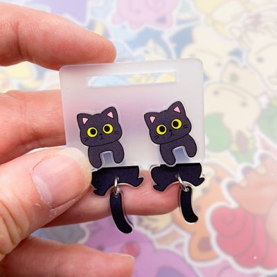 Black Cat Cling Earrings