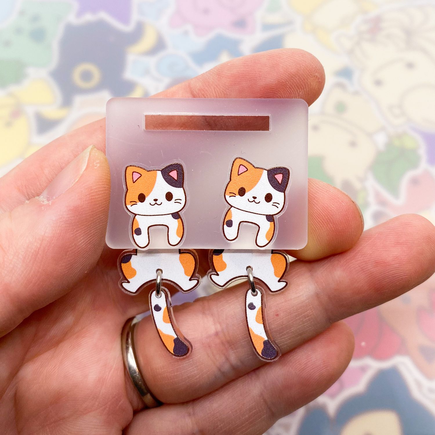 Calico Cat Cling Earrings