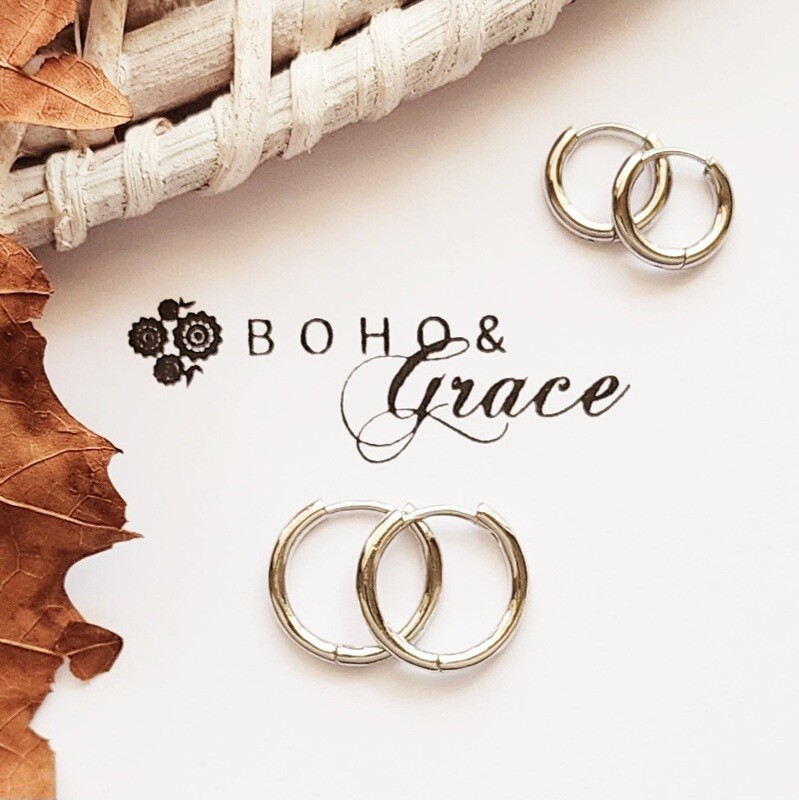 Silver 16mm or 12mm Huggie Hoops