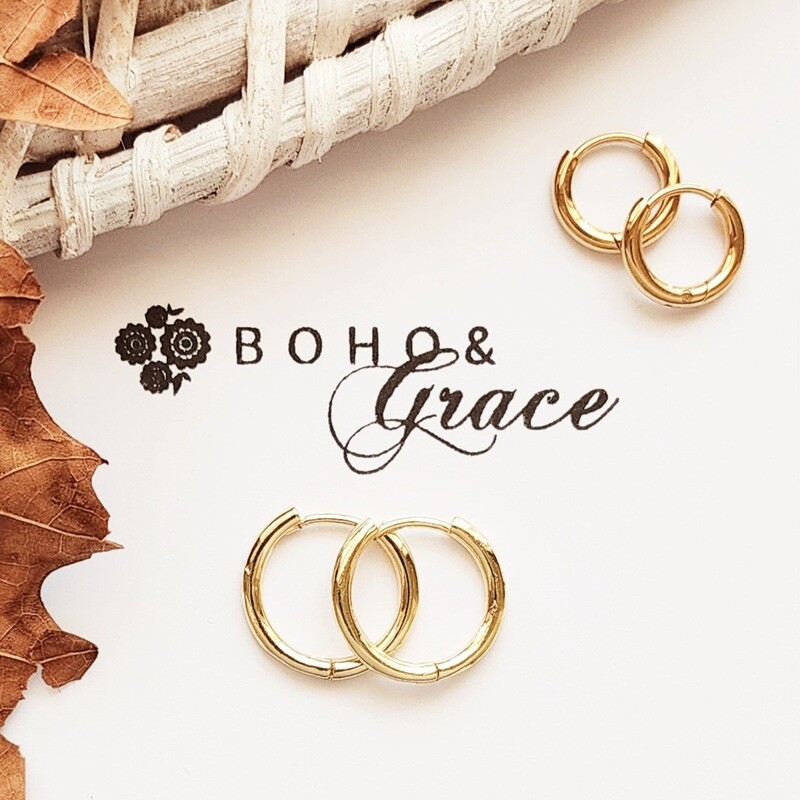 18k Gold Huggie Hoops 16mm or 12mm